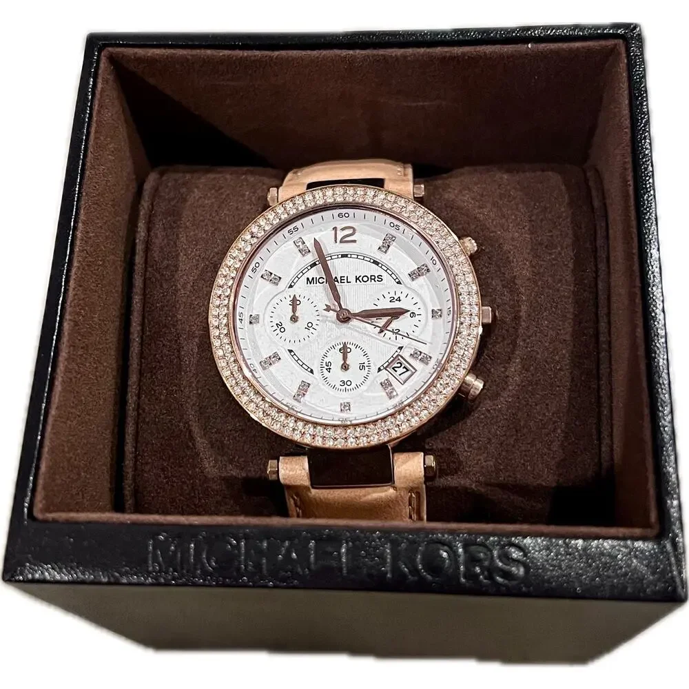 NWT Michael Kors MK5633 Parker Leather & Rose Gold Women's Watch New Battery